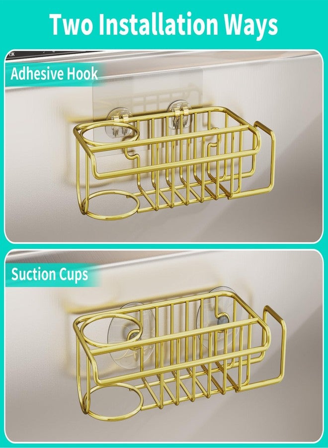 HapiRm Sponge Holder for Kitchen Sink, No Drill Kitchen Sink Caddy Organizer, Rustproof Dish Sponge Holder- Gold(8.73 * 3.54 * 2.36in) - Image 2